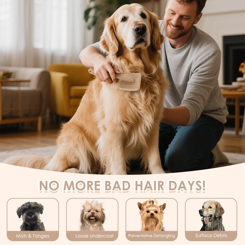 Long Pin Dog Slicker Brush for Poodles, Golden Doodles & Cats - 3-Piece Grooming Kit with Dematting Comb and Pet Comb, Large Wooden Handle Deshedding Tools for Thick Hair Mats Removal - PawsPlanet Australia