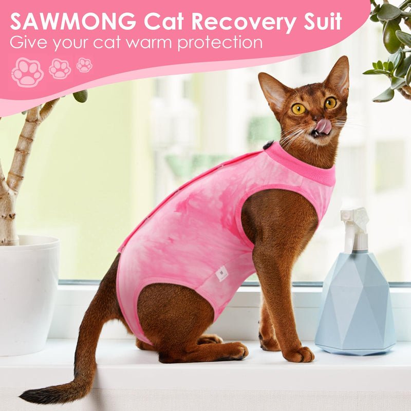 SAWMONG Cat Surgery Recovery Suit,Breathable Cat Onesie After Surgery Spay Surgical,E-Collar Alternative Non-Lick Pet Body Suit Pink M Medium