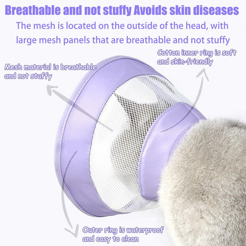Cat Cone Collar Soft,Adjustable Breathable Cat Neck Cone After,Air Mesh Recovery Collar to Stop Licking, Purple (Size M: 17-23cm Neck)