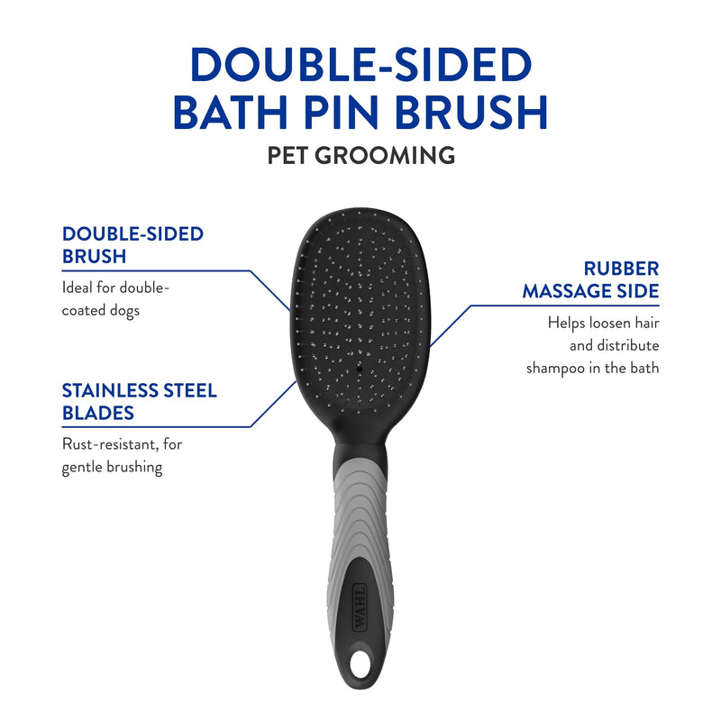 WAHL Professional Animal Double Sided Bath Pin Brush for Dogs (#858477) - Pet Brush to Groom Dogs - For Akitas, Huskies & Australian Shepherds - Durable Dog Pin Brush Black and Gray 1 Count (Pack of 1) - PawsPlanet Australia