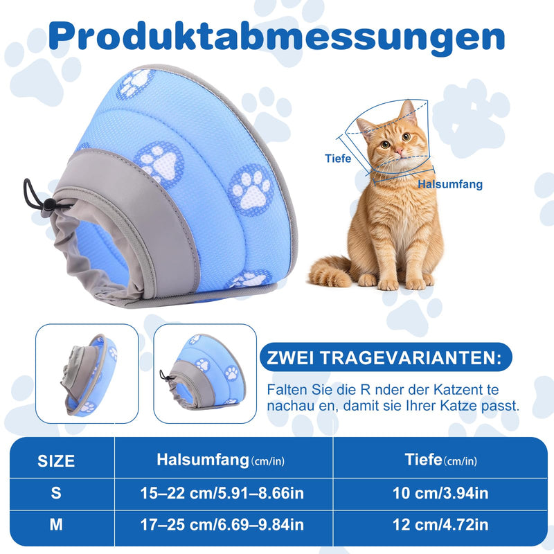 LATRAT Cat Collar, Adjustable Collar Cat Collar, Foldable Soft Recovery Collar, Soft Protective Collar, After Surgery and Injuries for Cats, Blue (M) M