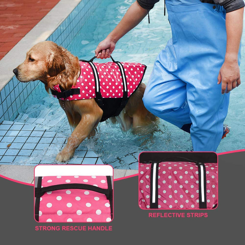 Doglay Dog Life Jacket, Dog Life Vest for Swimming Boating, Adjustable Puppy Life Jacket with Reflective Stripes, Superior Buoyancy Dog Swimming Vest for Small Medium and Large Dogs pink dot