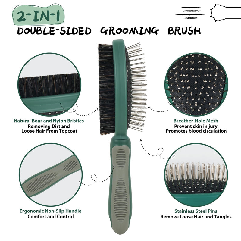 2PCS Pet Grooming and Deshedding Tools, 2-In-1 Double-Sided Cat Brush for Shedding and Bathing, Dogs & Cats Shedding Comb for Long and Short Haired Dogs Cats - PawsPlanet Australia