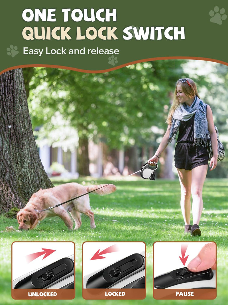Retractable Dog Leash with Led Light, Douexio 16ft Heavy Duty Dog Leash Retractable for Medium Large Dogs Up to 110lbs,360° Tangle-Free, One-Button Control, High Strength Hook (White, 66-110lbs) White - PawsPlanet Australia