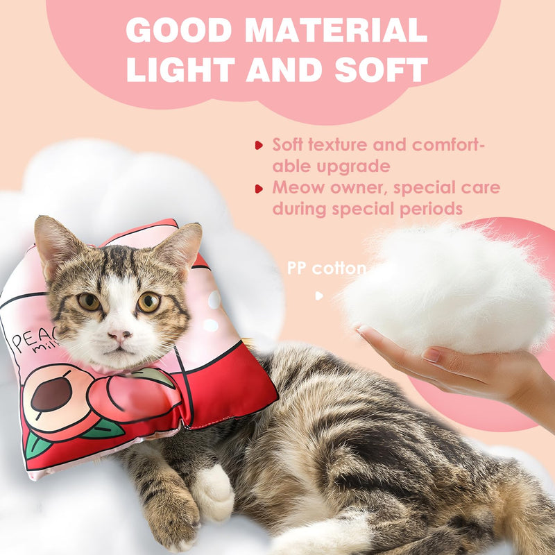 Adjustable Cat Cone Collar - Soft, Cute Recovery Collar for Kittens After Surgery Peach Fruits Box Shaped Adjustable Cat Cone Collar Elizabeth Padded Pet Neck Anti Bite Lick Comfortable (Size M) Milk Box