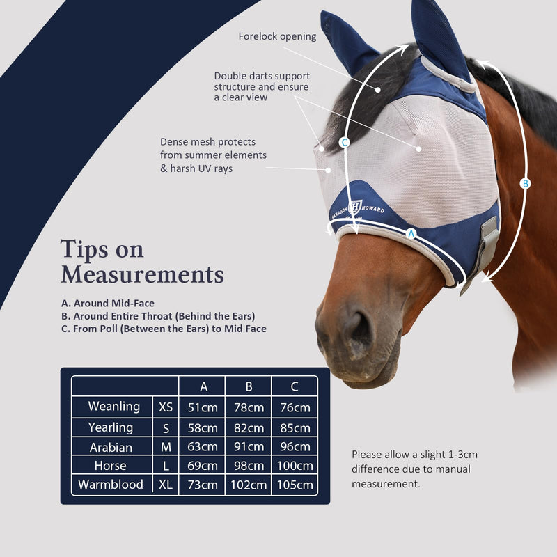 Harrison Howard Half Face Horse Fly Mask UV Protection and Breathable for Equine Use Comfortable Navy M - PawsPlanet Australia