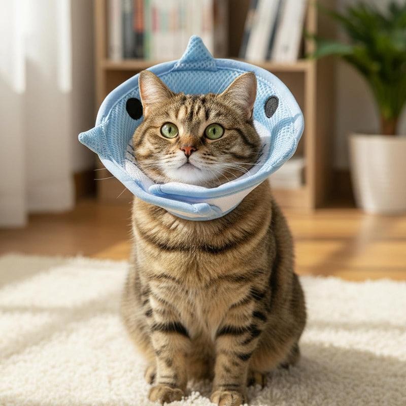 Nogeqi Soft Cone for Cats, Cute Shark Shape Cat Donut Collar, Adjustable Cat E Collar, Lightweight Cats Cones to Stop Licking, After Surgery for Pets Small Dogs Kittes(M)