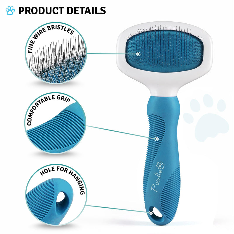 Poodle Pet Slicker Brush - For Dogs, Cats, and Rabbits - Removes Matted Fur, Knots, and Loose Hair - Suitable for Grooming Doodles and Goldendoodles with Short or Long Hair Blue - PawsPlanet Australia