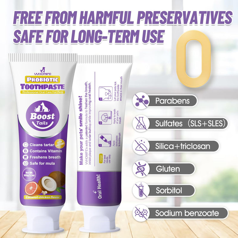 Dog Toothbrush – Newly Upgraded Dual-Head Design with 60° Wavy Bristles +Natural Coconut Oil Cat & Dog Toothpaste