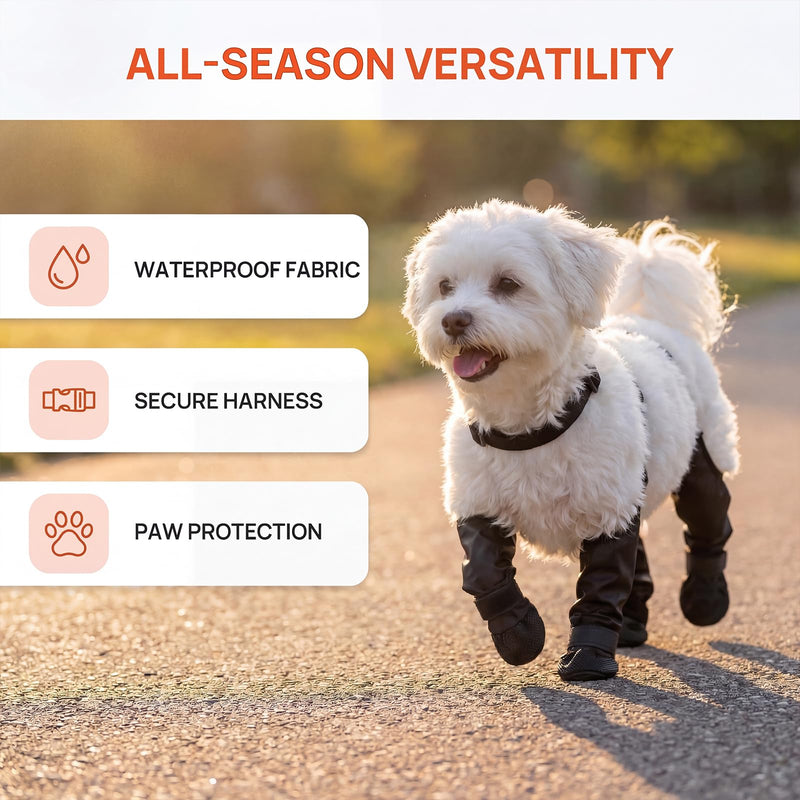 Waterproof, Anti-Slip Dog Boots for Small/Medium Dogs. Protects Paws on hot Pavement, Snow, and Outdoor Walks. Secure Harness Design. Ideal for All Seasons (S) S - PawsPlanet Australia
