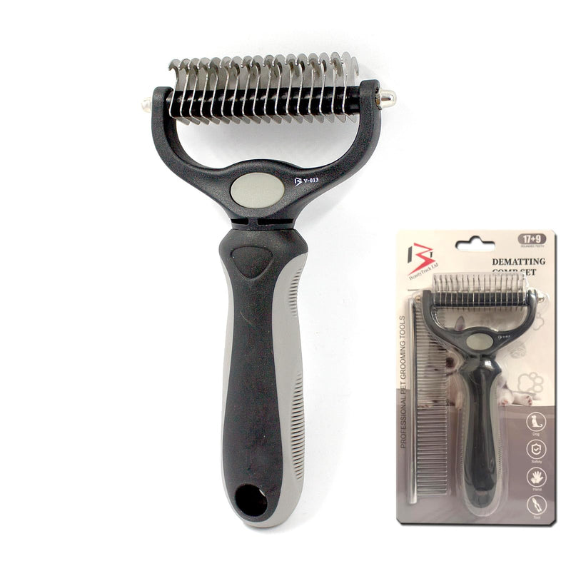 BeautyTrack Pet Dematting Comb, Dual-Sided Grooming Rake for Dogs and Cats, Stainless Steel Teeth with Metal Finishing Comb, Undercoat Rake Dog Cat (Black, L) Black - PawsPlanet Australia