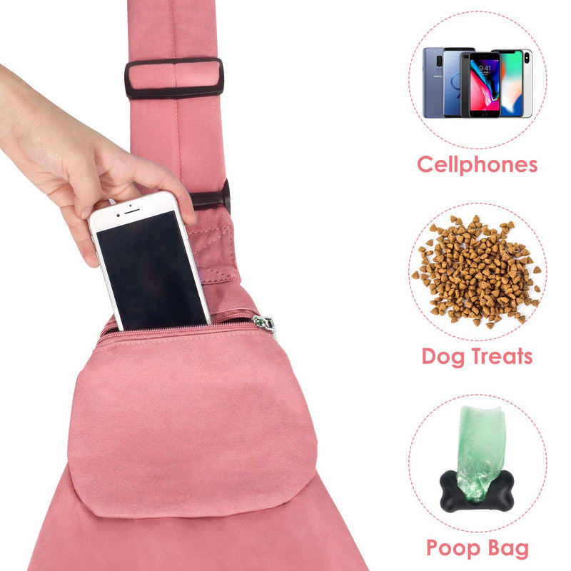 Dog Padded Papoose Sling, Small Pet Sling Carrier Hands Free Carry Adjustable Shoulder Strap Reversible Tote Bag with a Pocket Safety Belt Dog Cat Traveling Subway (5-12lbs, Pink) 5-12lbs - PawsPlanet Australia