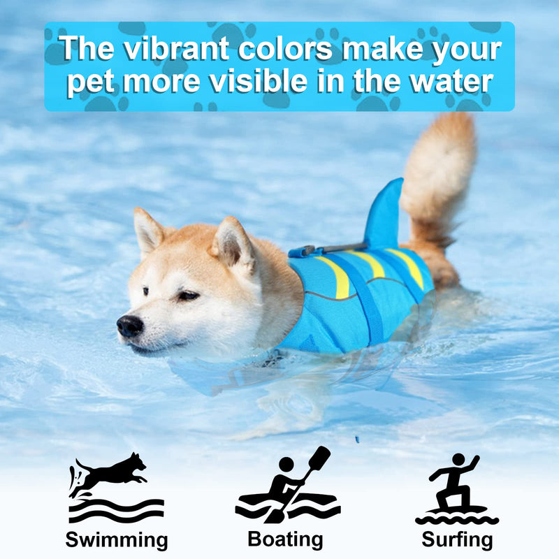 Fragralley Shark Dog Life Jacket, Adjustable Dog Life Vest with Shark Fin, Suit for Small Medium Large Dog Life Vest for Swimming and Boating X-Small Blue-Wave Shark - PawsPlanet Australia