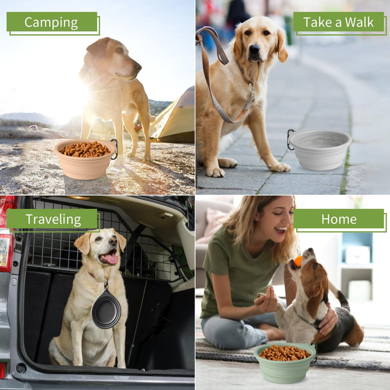 Collapsible Dog Bowls 2pcs for Puppy Bowl, Portable Dog Bowl for Small to Medium Sized Dogs and Cats, Travel Dog Bowl is Ideal for Traveling and Hiking BPA Free Green + dark grey - PawsPlanet Australia