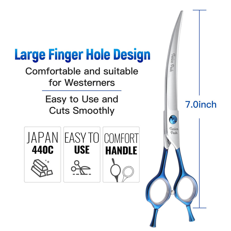 Fenice Peak Grooming Scissors for Dogs 7 inch Curved Pet Grooming Scissors Ergonomically Designed Blue Handles Ideal Dog Shears for Precise Trimming Easy Use. 7" - PawsPlanet Australia