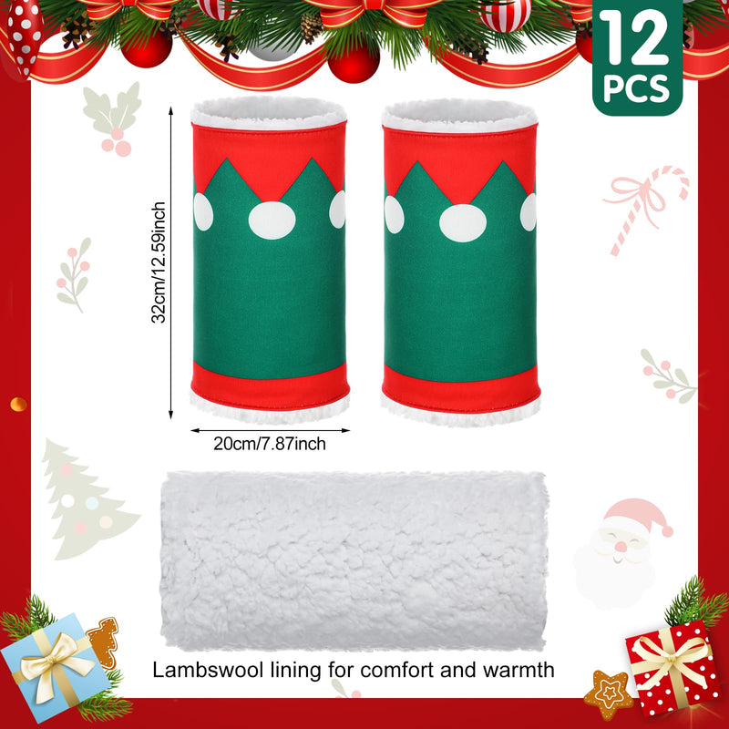 Paterr 12 Pcs Christmas Horse Leg Wraps Faux Fur Polyester Standing Wraps for Horses Sheep Leg Wraps Leg Wraps for Horses Christmas Party Parades Supplies (Elf Style) Elf Style