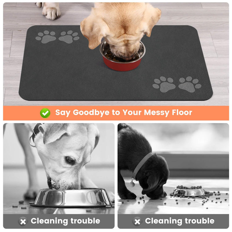 Pet Feeding Mat-Absorbent Pet Placemat for Food and Water Bowl, Dog Food Mat with Waterproof Rubber Backing, No Stains Quick Dry Water Dispenser Mat for Dog and Cat, Dark Gray-12"x20" 12"x20" - PawsPlanet Australia