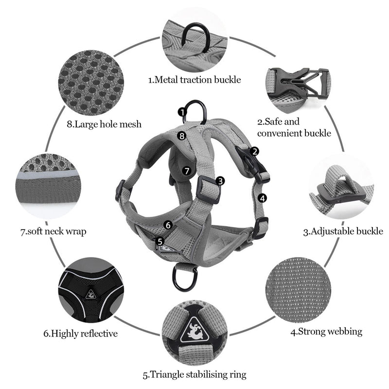 Wanheart cat Chest Harness and Leash, Anti-Escape Adjustable Soft mesh cat Leash and Chest Harness Set for All Types of Cats cat Vests (Grey, 11.02-16.5lb) L grey - PawsPlanet Australia
