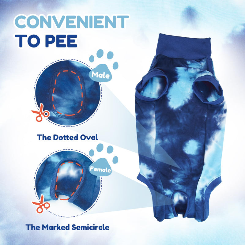 Breathable Dog Recovery Suit for Male/Female, Tie Dye Blue Dog Onesie for Abdominal Wounds, Cone E-Collar Alternative After Surgery to Anti-Licking, Professional Surgery Suit for Dogs XX-Small - PawsPlanet Australia