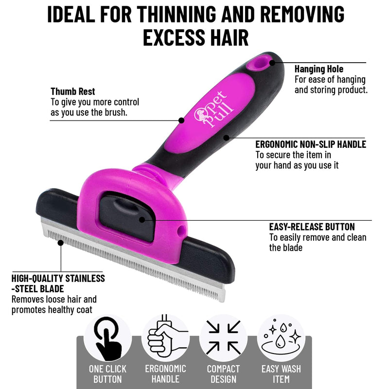 Deshedding and Grooming Tool - Stainless Steel Knot Detangler Comb for Dogs & Cats, Reduces Shedding by 95% (Pink) Pink - PawsPlanet Australia