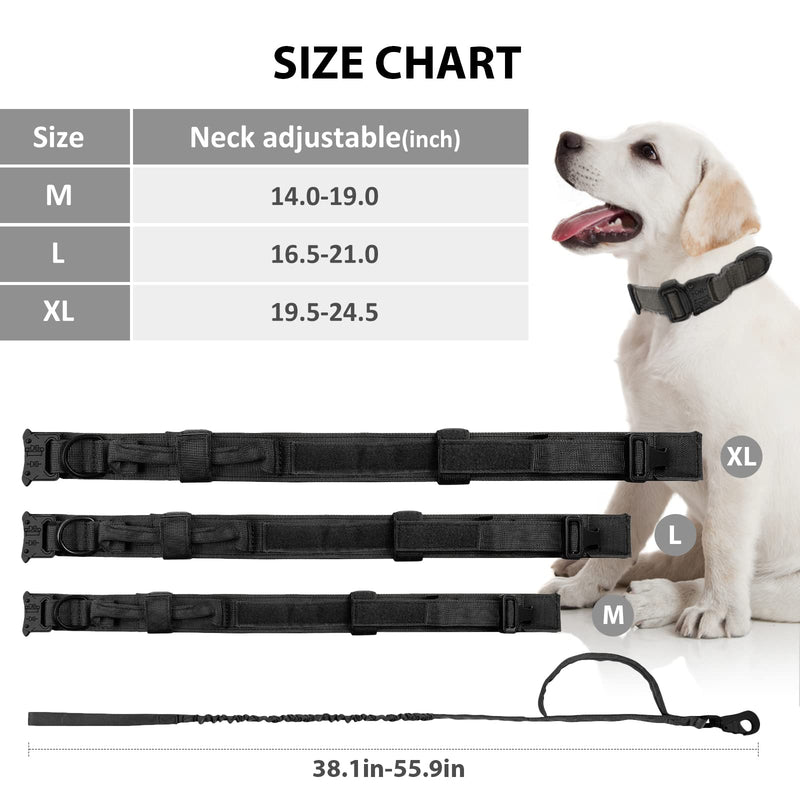 Tactical Dog Collar and Leash Set Heavy Duty Military Dog Collar with Handle and Metal Buckle for Medium and Large Dogs (Black, M) Black - PawsPlanet Australia