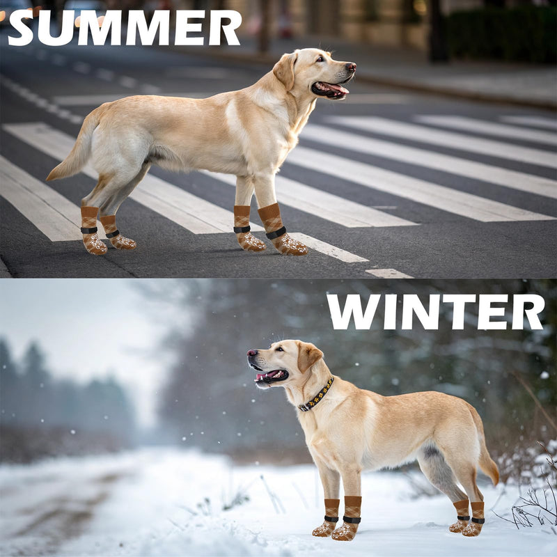EXPAWLORER Dog Socks to Prevent Licking Paws, Anti Slip Dog Booties for Hardwood Floors, Warm Dog Boots & Paw Protectors for Winter, Dog Shoes for Small Medium Large Senior Dogs, Khaki M - PawsPlanet Australia