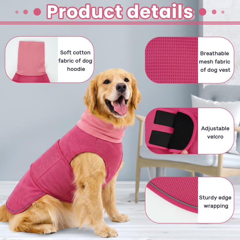 IECOii Dog Calming Shirt,Dog Separation Anxiety Jacket Soft Compression Hoodie for Anxious Dogs Compression Shirt Noise Cancelling Dog Ear Muffs Calming Wrap for Dog Ear Infection Recovery RoseRed XL XL(Chest Girth:26.77"-31.50")