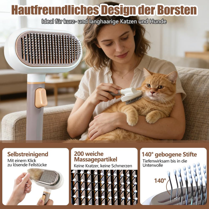 3-in-1 Cat Brush Long Hair and Dog Brush, Versatile Self-Cleaning Hair Comb, Stainless Steel Comb Removes Unwanted Hair and Untangling Knots, Massage Bristles, One Button Hair Removal