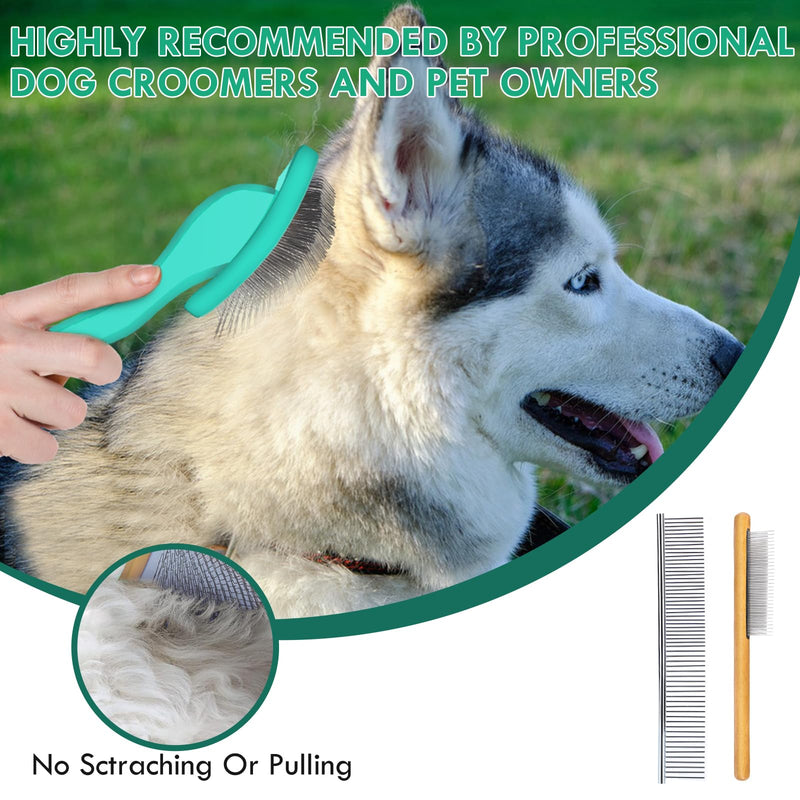 Dog Slicker Brush for Medium or Long Haired Dogs, Long Pin Slicker Brush for Removes Loose Hair, Tangles and Knots, Best Grooming Tools for Small Animals, Large, Free Pet Comb, Green - PawsPlanet Australia