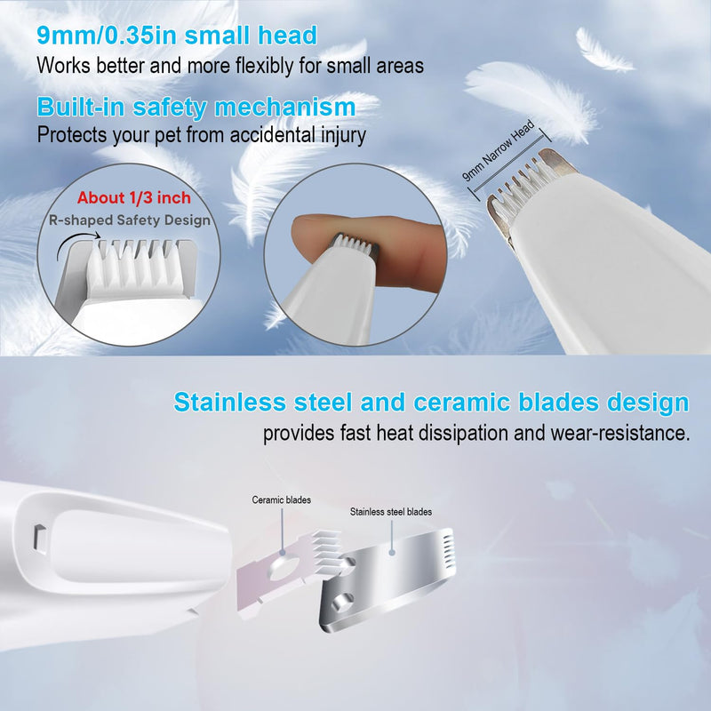 SZMDLX Rechargeable Dog Paw Trimmer & Cat Grooming Kit - Low Noise Pet Hair Clipper with LED Light, 9mm Blade for Gentle Trimming, Paw Fur Shaver for Pets - PawsPlanet Australia