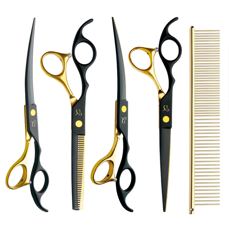 Dog Grooming Scissors，Paint Coated Curved Thinning Scissors with Safety Round Tips, Sharp and Durable 5 in 1 Dog Scissors for Grooming - PawsPlanet Australia
