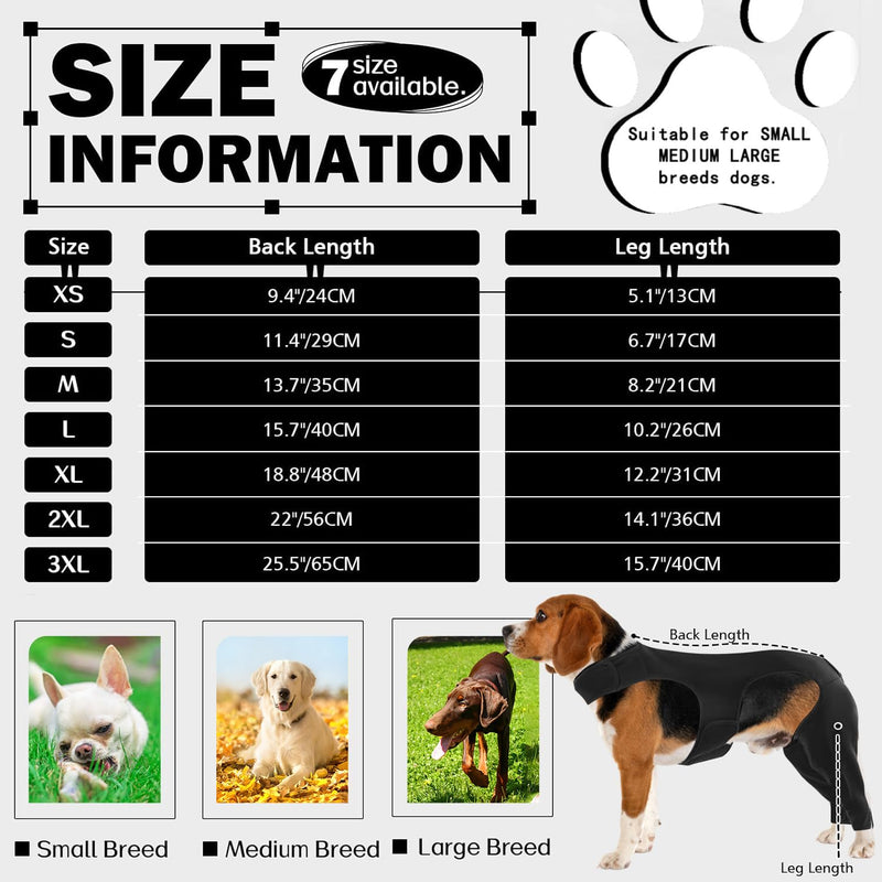 Dog Bodysuit After Surgery, Wound Protection Suit for Dogs, Anti-Wound Licking, Knee Brace Dog Rear Leg Recovery Suit, Alternative Protection Bodysuit (Black, S) black