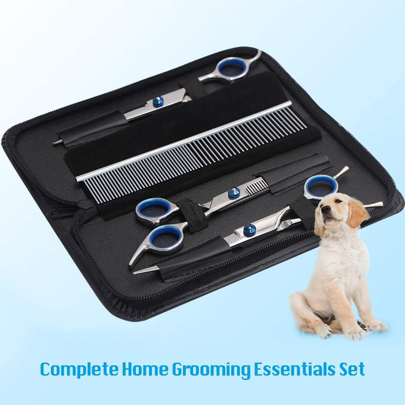 7 Inch Professional Dog Grooming Scissors Set with Safety Round Tip 4CR Stainless Steel Pet Grooming Shears for Cats & Dogs (Blue) Blue - PawsPlanet Australia