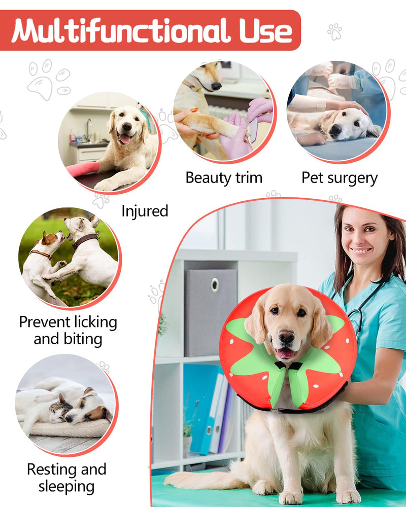 Dog Cone Collar for Small Medium Large Dogs for After Surgery, Pet Inflatable Neck Donut Collar Soft Protective Recovery Cone for Dogs and Cats-Alternative E Collar Does Not Block Vision-Strawberry,M Strawberry M-Neck:11"-14" - PawsPlanet Australia