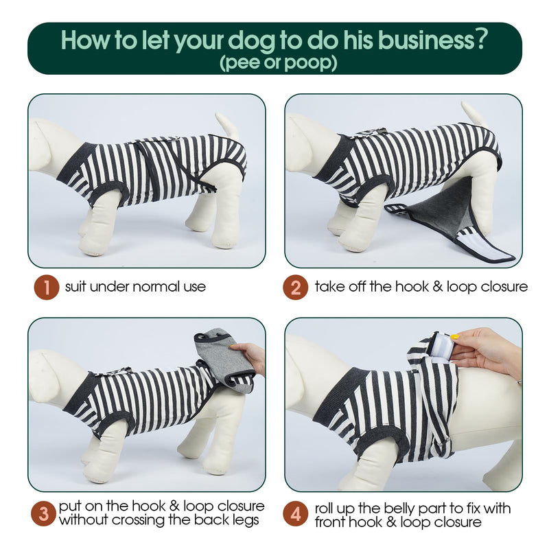 Kuoser Dog Surgery Recovery Suit, Dogs Recovery Suits for Female Spay and Male Neuter, Dog Onesie for After Surgery Post-Op Care, Puppy Post Body Vest Prevent Licking, Grey Stripe S S(Back:11.4"-13.4";Chest:15.7"-19.3")