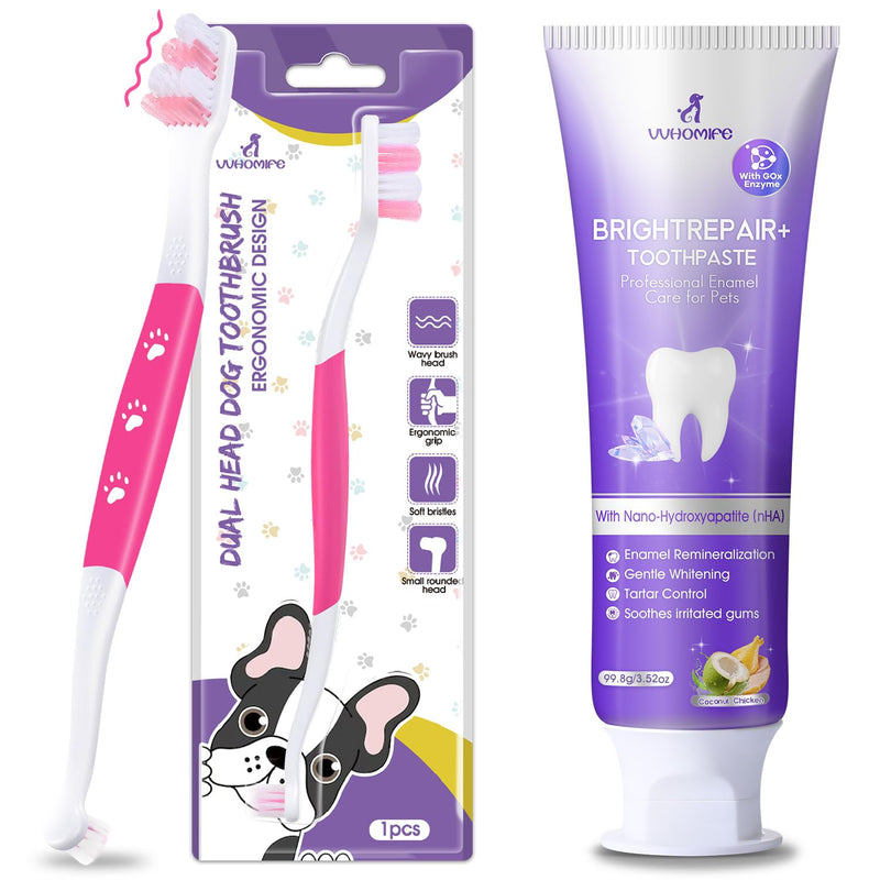 Dog Toothbrush – Newly Upgraded Dual-Head Design + 6% nHA Pet Dual-Enzymatic Toothpaste