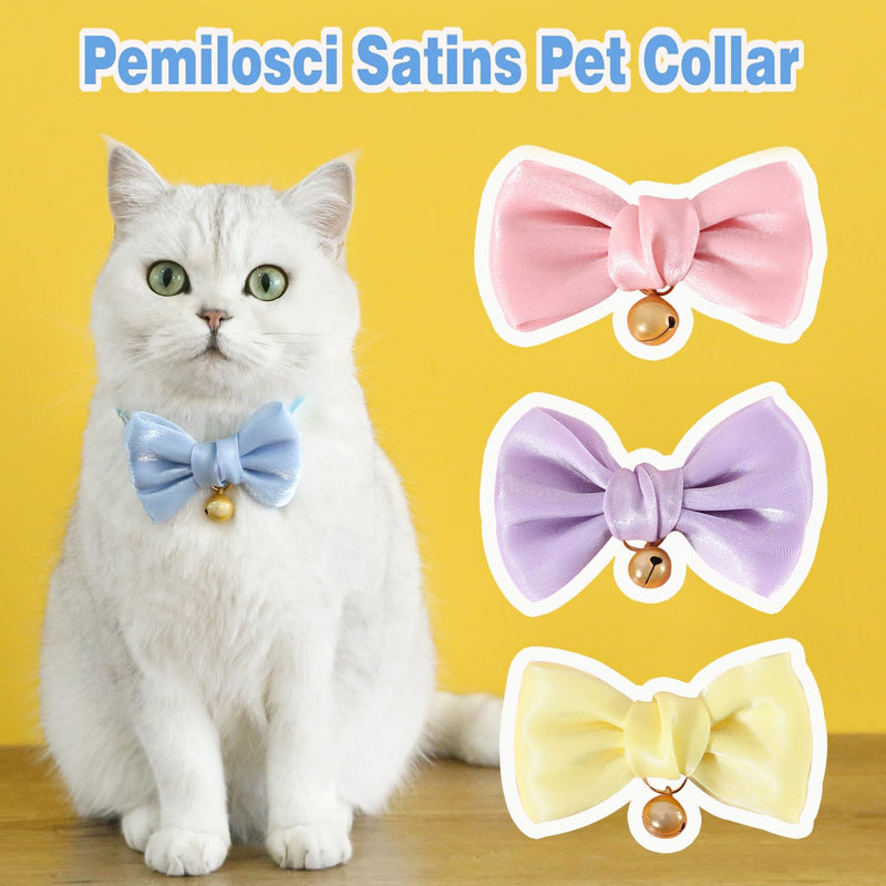 Handmade 2 Pack Satin Cute Breakaway Cat Collars with Bells and Bowtie for Cats, Pink & Blue Cat Kitten Collar for Cats Kittens Kitties Puppies Rabbits - PawsPlanet Australia