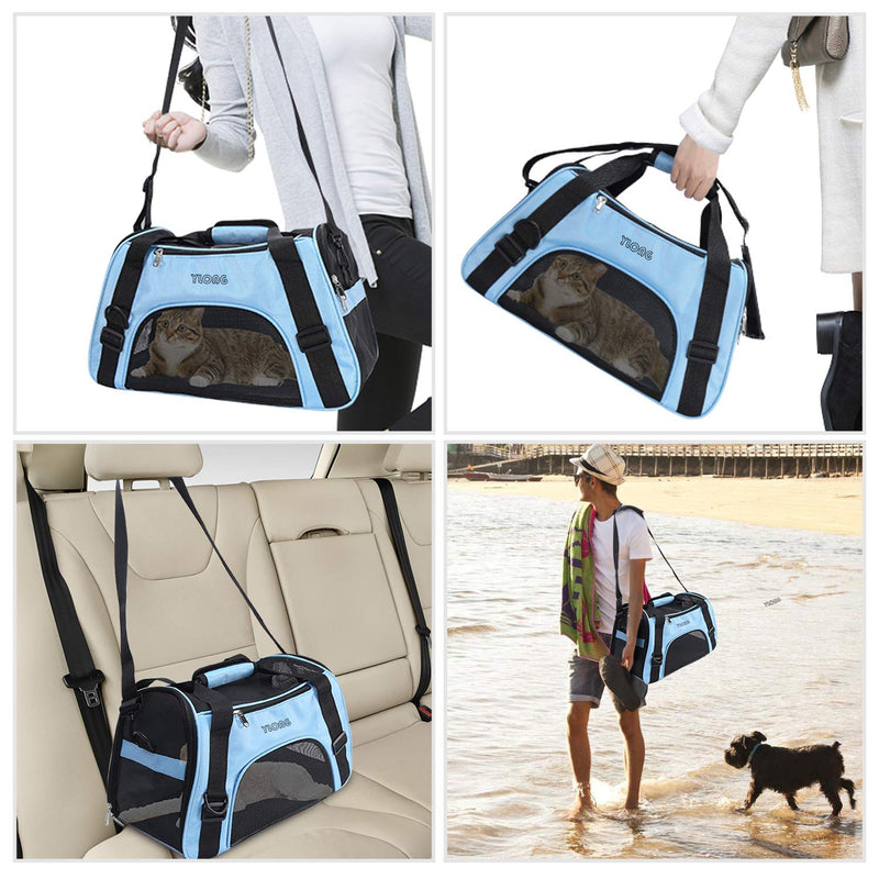 YLONG Airline Approved Pet Carrier,Soft-Sided Pet Travel Carrier for Cats Dogs Puppy Comfort Portable Foldable Pet Bag 17.5"L x 7.5"W x 11.0"H Blue - PawsPlanet Australia