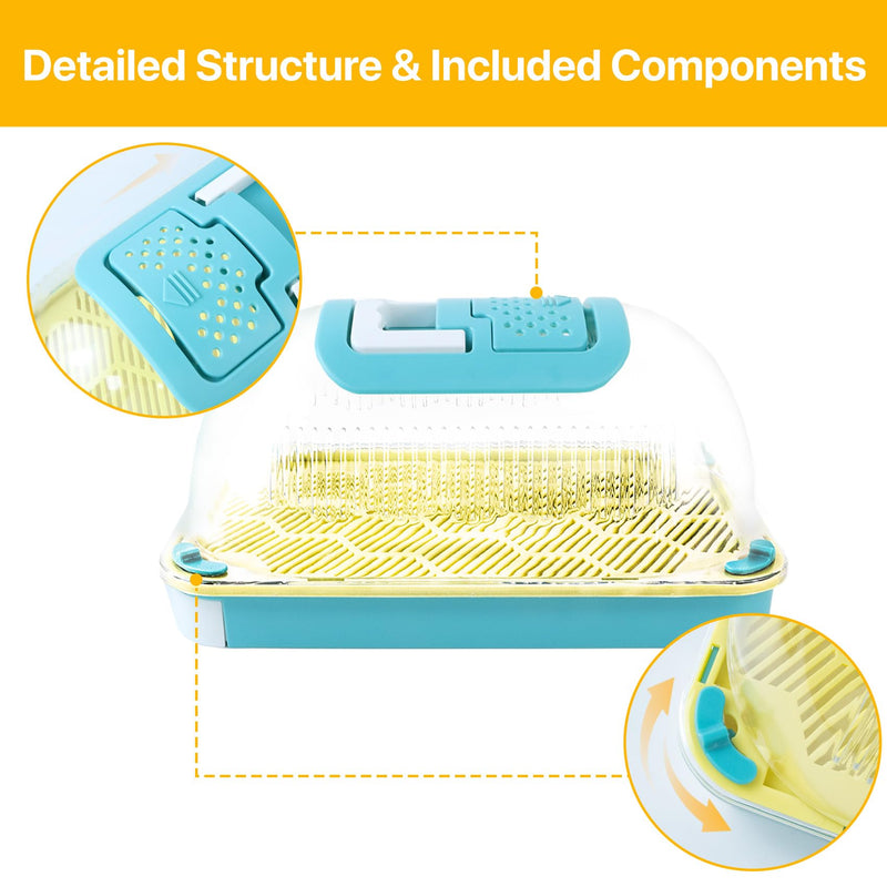 Small Animal Carrier & Insect Carrier with Clear View Lid – Ventilated Habitat Box & Removable Tray for Hamsters, Lizards, Hermit Crabs, Insects, Butterfly Habitat Observation Blue