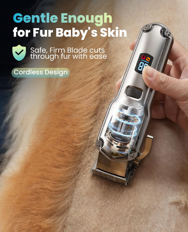 oneisall Dog Clippers for Grooming for Thick Heavy Coats/Low Noise Rechargeable Cordless Pet Shaver with Stainless Steel Blade/Waterproof Dog Shaver for Dogs Pets and Animals (Silver) Silver