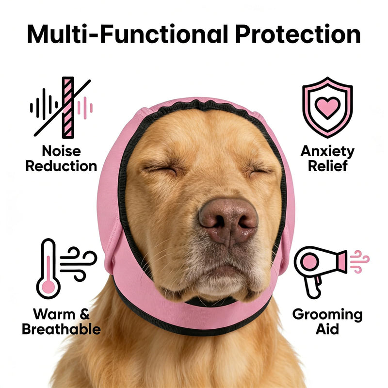 Ear Protection for Dogs - Adjustable Dog Ear Protection with Sound Insulation, Comfortable & Washable Design for All Breeds, Ideal for Bathing & Drying (Pink)