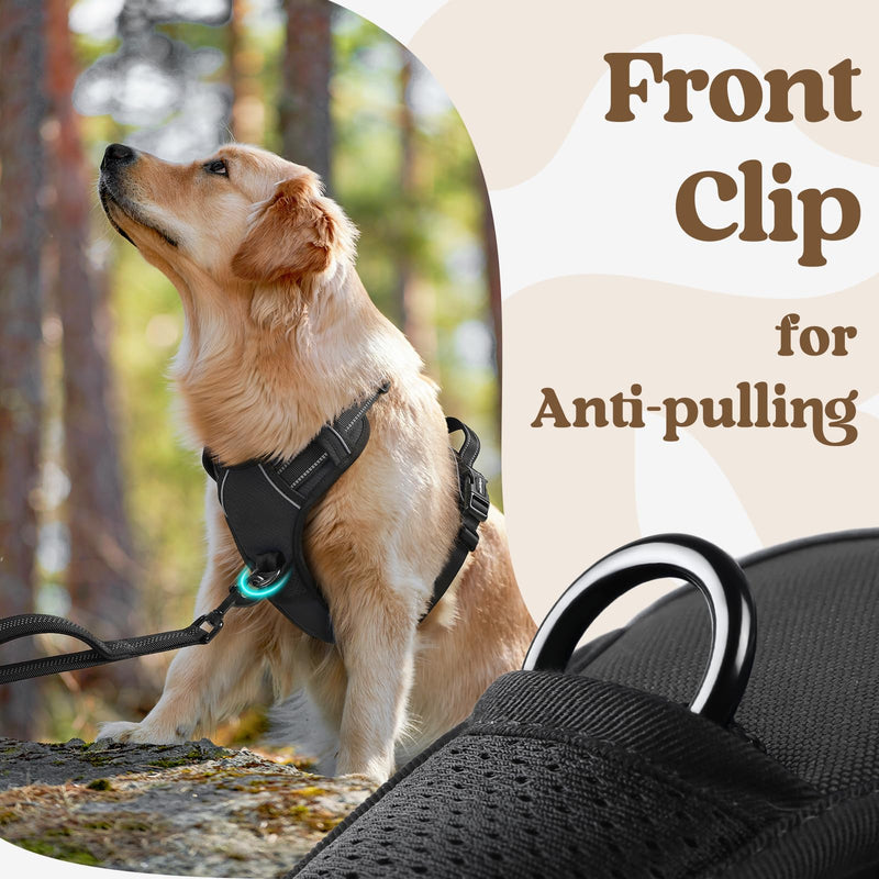 rabbitgoo Dog Harness Medium with Neck Release Buckle, Adjustable No Pull Harness with Front Back Clips, Soft Padded with Easy Control Handle, Reflective Pet Walking Vest, Black, M M (Pack of 1) - PawsPlanet Australia