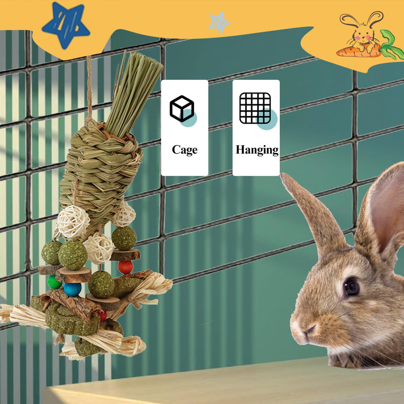 Rabbit Toy, Bunny Cage Hanging Chew Toy & Treats for Guinea Pigs Chinchillas Hamsters Rats and Other Small Pets Teeth Grinding