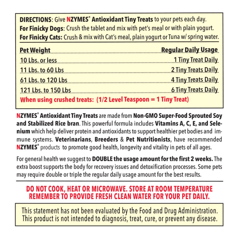 Nzymes® Antioxidant Tiny-Treats for Smaller Dogs Joints, Hips, Paralysis, Skin, Coat, Hair Loss, Aging, Digestion, Neurological, Seizures - Made in The USA 1 pack - PawsPlanet Australia