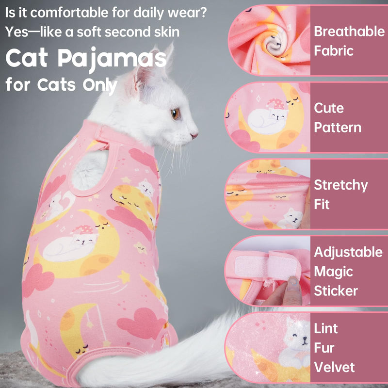 QBLEEV Cat Onesie for Cats After Surgery, Sticky Hair Cat Pajamas for Cats Only, Recovery Suit Shirt for Male Female, Full Body Long Sleeve Surgical Bodysuit, Stop Licking & Shedding Large Pink - PawsPlanet Australia