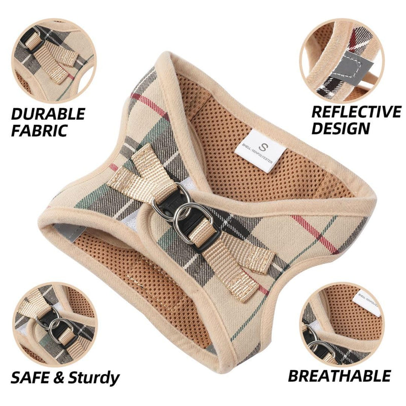PINA No Pull Dog Harness and Leash Set - Breathable Mesh, Lightweight, Adjustable for Small to Medium Dogs - Easy On and Off M (Neck:13-16" , Chest:17-18") Khaki Plaid - PawsPlanet Australia