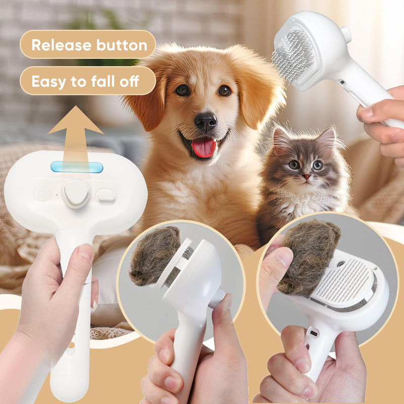 3-in-1 Cat Steam Brush – Pet Grooming & Shedding Comb with Gentle Steam Spray, One-Click Hair Release, Steam Pet Brush for Long & Short Hair Cats & Dogs (White) - PawsPlanet Australia