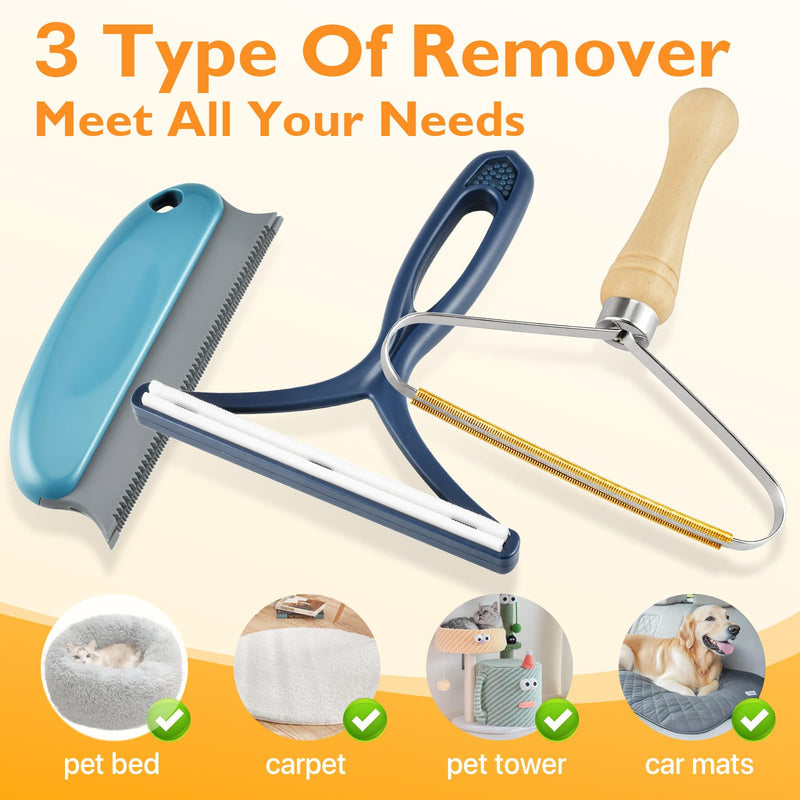 Pet Hair Removal Tool 3 Pack Dog Cat Hair Remover Carpet Scraper Rake Fur Removal Brush Lint Remover Shaver for Car Furniture Couch - PawsPlanet Australia