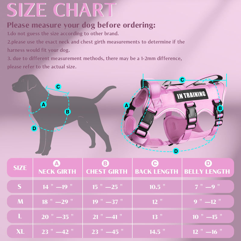 WINSEE Escape Proof Dog Harness, Service Working Molle Harness with Double Handle, Tactical Pet Vest with 4 Patches for Small Medium Large Dogs Walking Hiking Hunting Pink