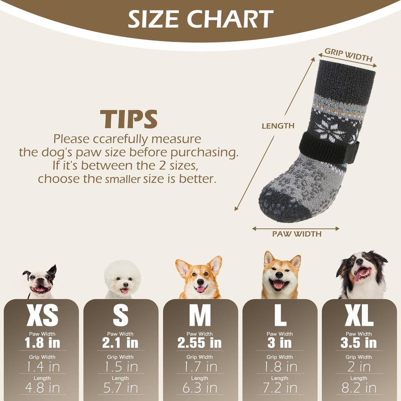 EXPAWLORER Anti Slip Dog Socks to Prevent Licking Paws, Fuzzy Dog Boots & Paw Protectors, Dog Booties for Winter, Dog Shoes for Hardwood Floors, Small Medium Large Senior Dogs,Grey XL Grey X-Large - PawsPlanet Australia